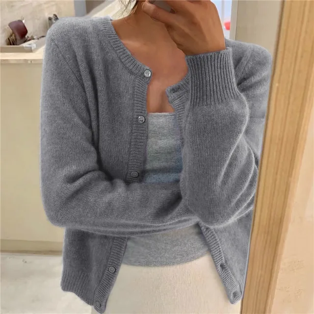 Sweter damski rozpinany z dzianiny z długim rękawem - Cavrel