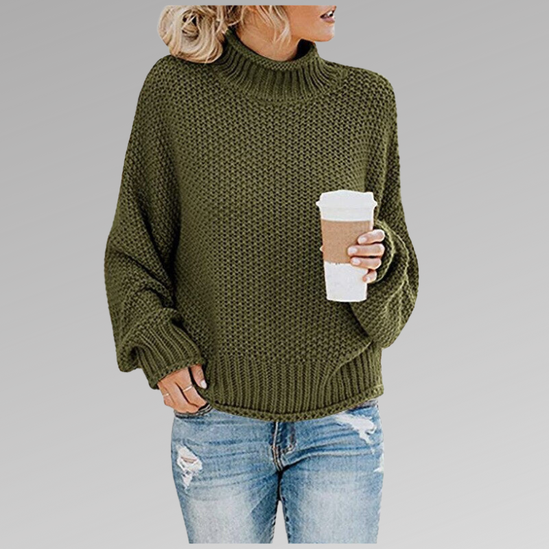 Sweter damski oversize z golfem i ściągaczami na rękawach - Cavrel