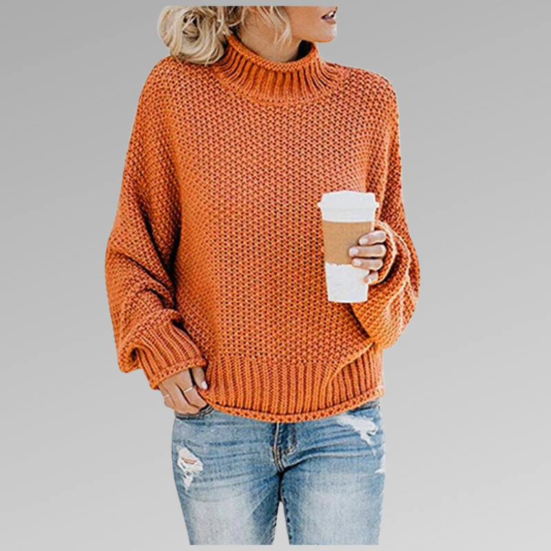 Sweter damski oversize z golfem i ściągaczami na rękawach - Cavrel