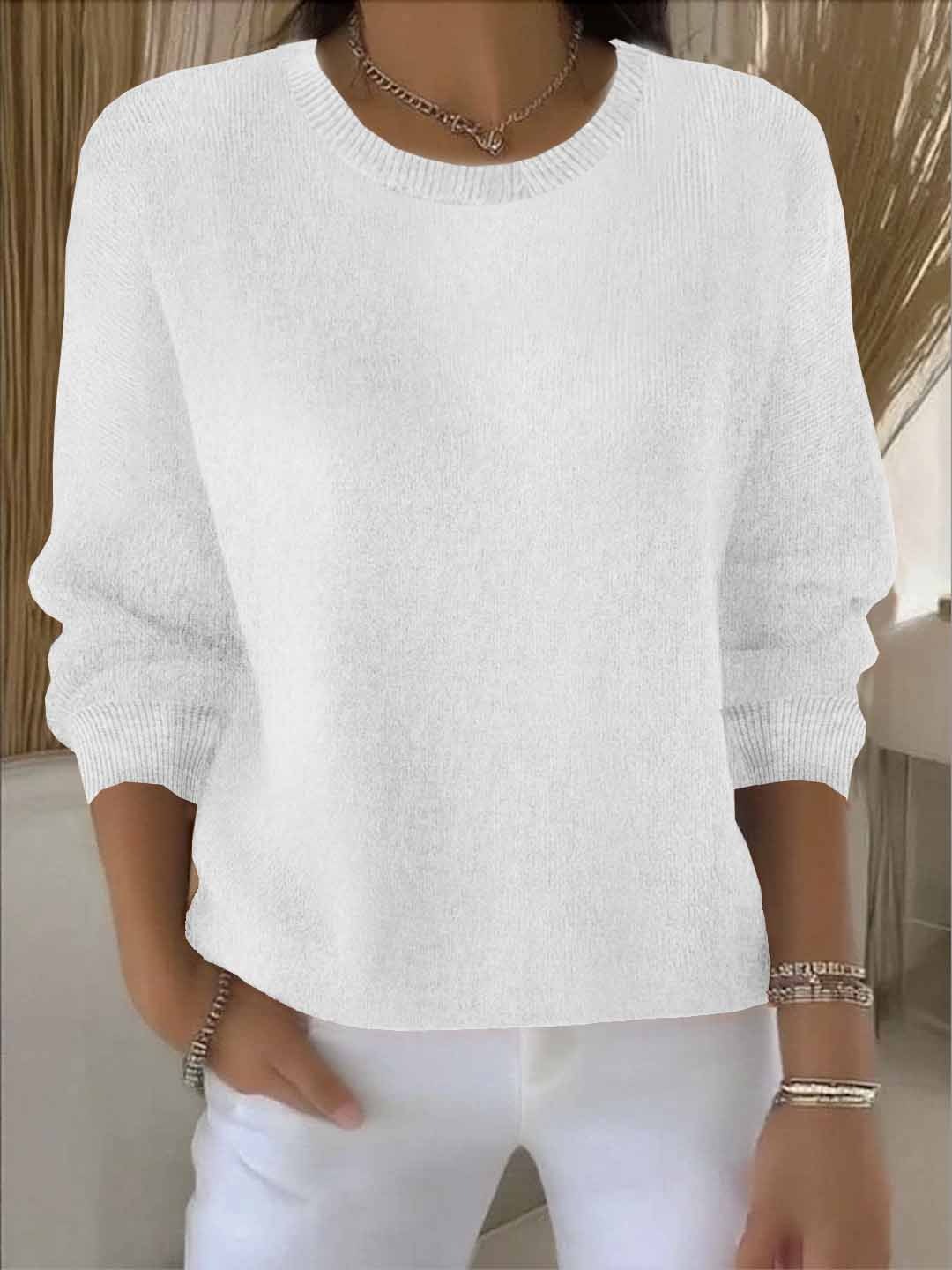Sweter damski oversize z okrągłym dekoltem i długim rękawem - Cavrel