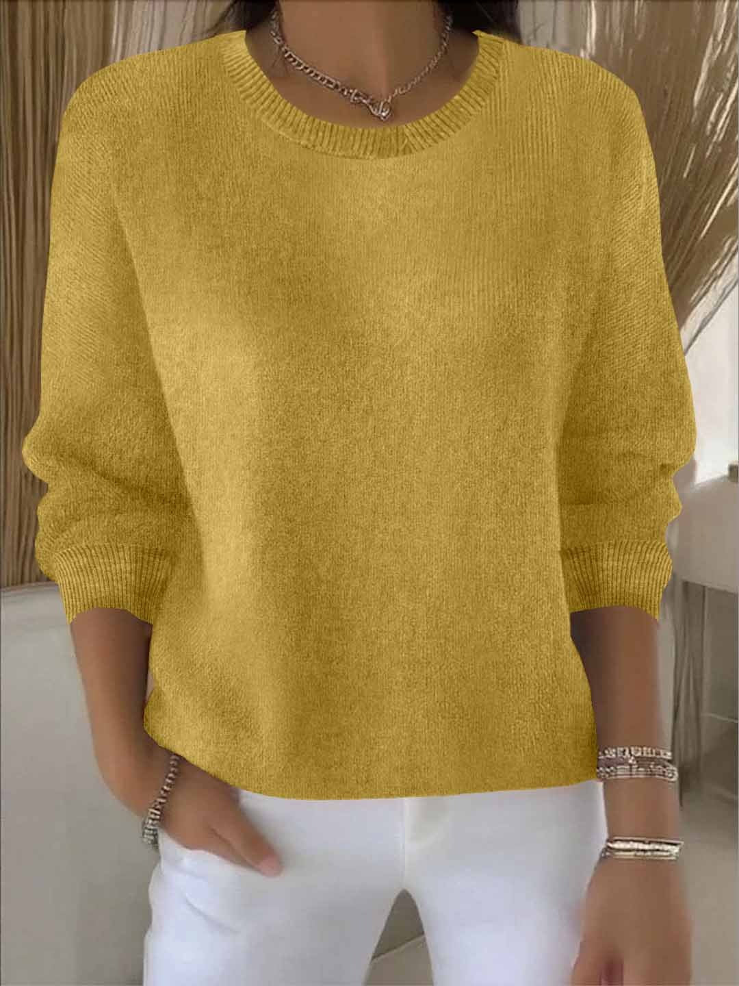Sweter damski oversize z okrągłym dekoltem i długim rękawem - Cavrel
