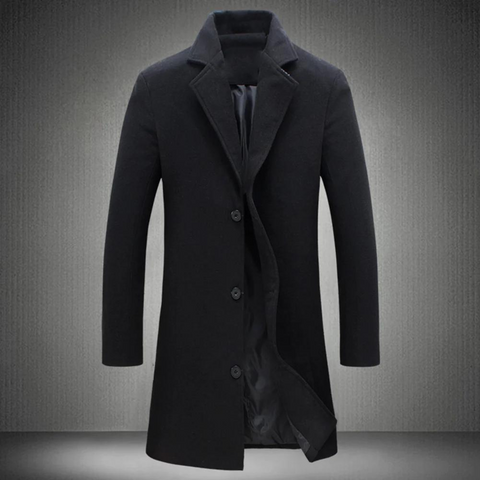 Płaszcz męski zimowy slim fit, długi, formalny, zapinany na guziki - Cavrel