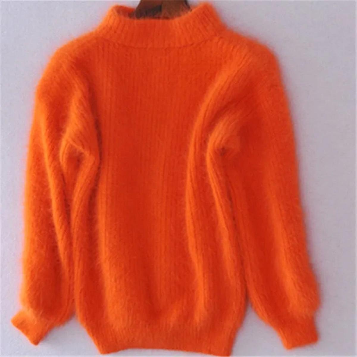 Sweter damski puszysty z wysokim kołnierzem - Cavrel