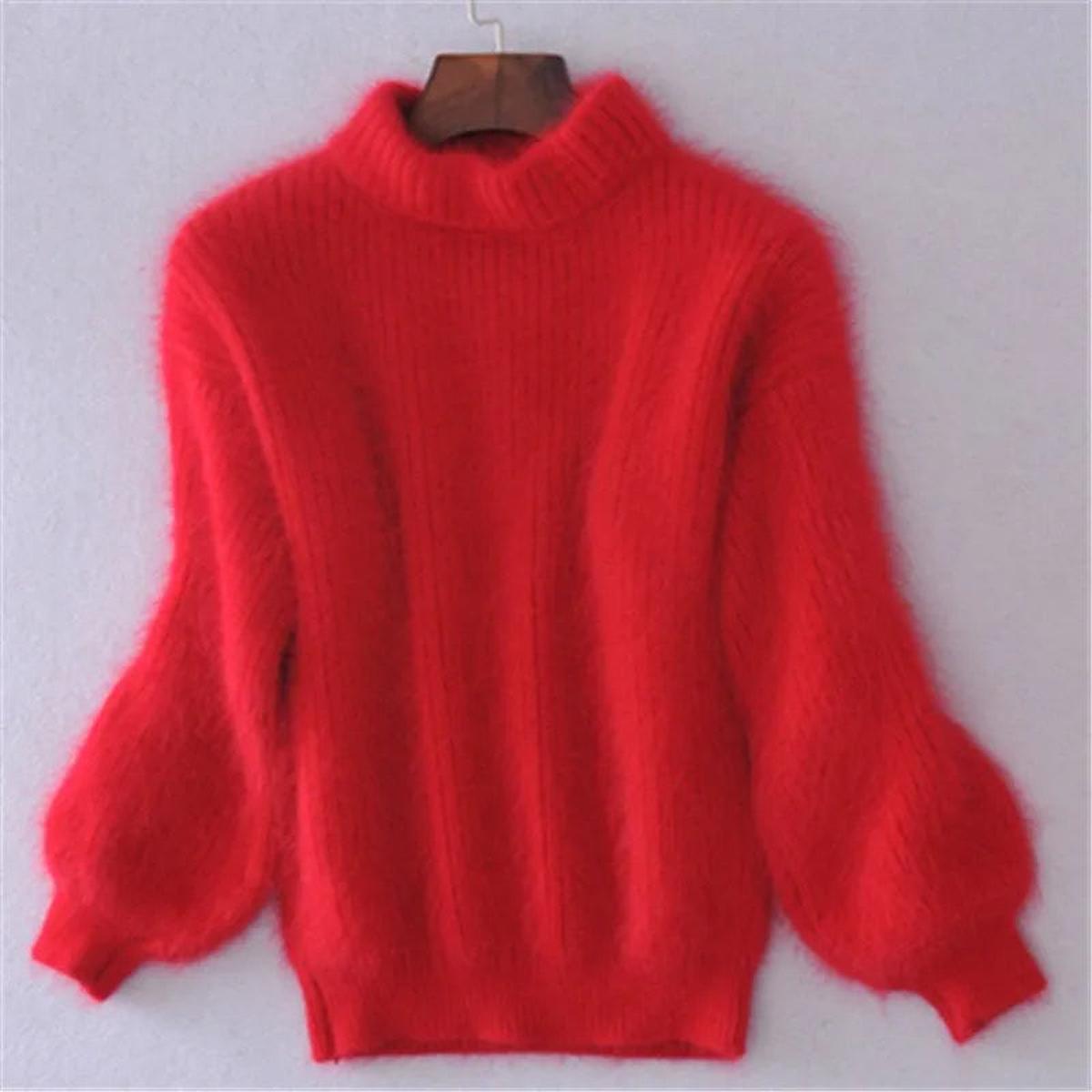 Sweter damski puszysty z wysokim kołnierzem - Cavrel