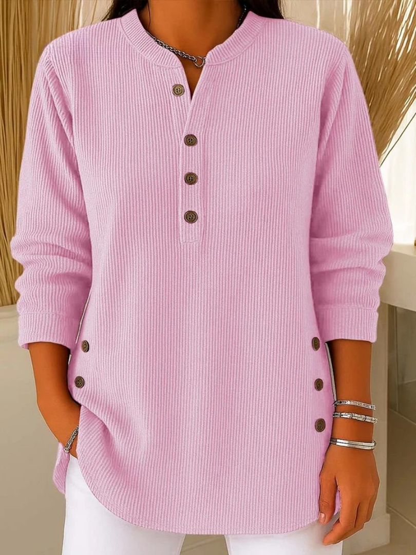 Top damski henley z prążkowanej dzianiny z guzikami - Cavrel