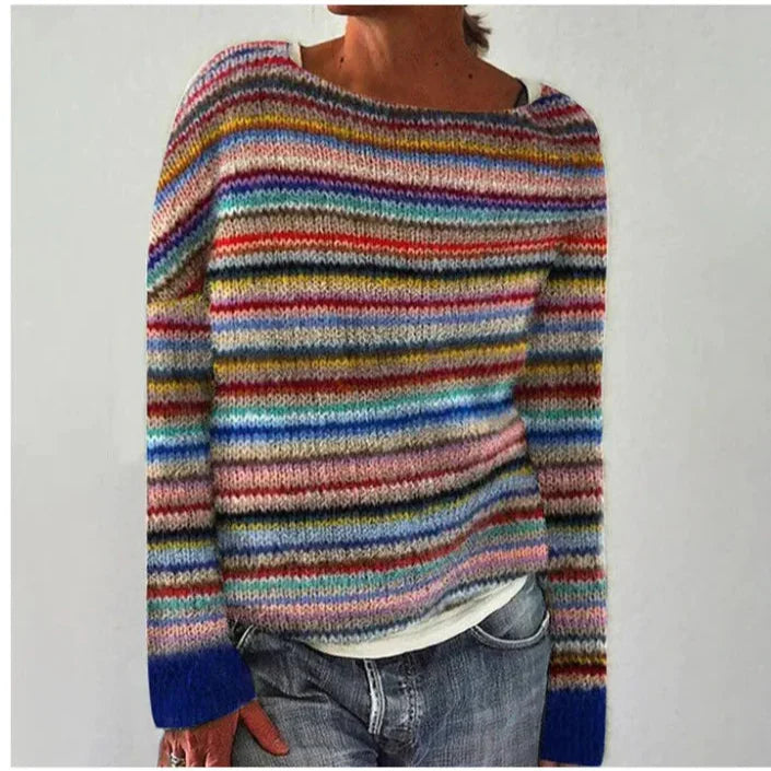Sweter damski prążkowany z kolorową lamówką i rękawami - Cavrel