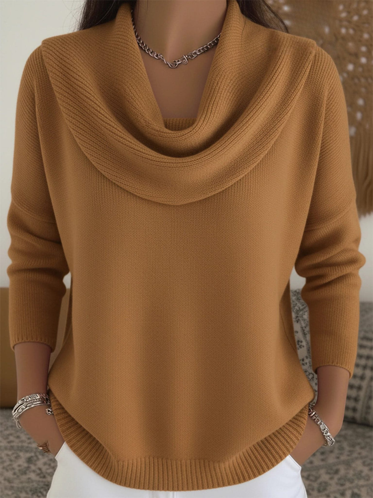 Sweter damski z golfem w stylu chomika, prążkowany, oversize - Cavrel